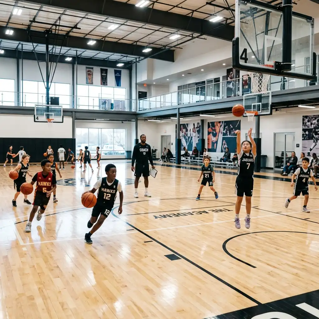 Grupo infantil entrenando en pabellon